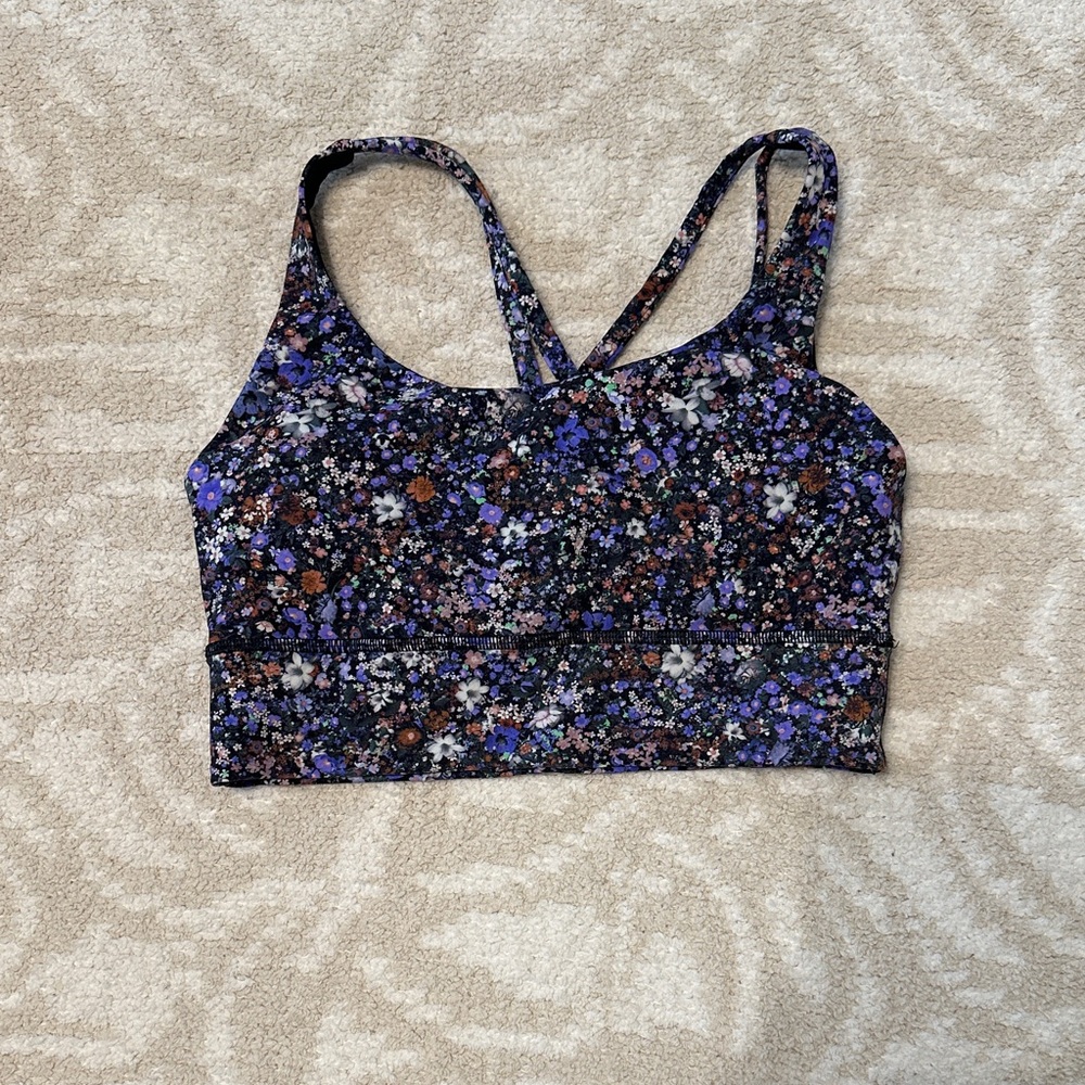 Lululemon Athletica Black and Purple Floral Sports Bra